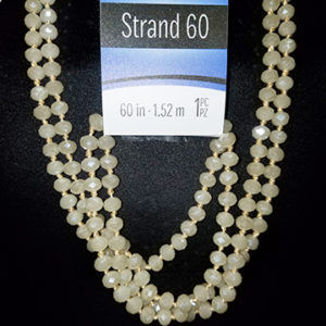 Strand 60 Metalic 6x8mm Necklace Glass Faceted Rondelle White/Gold Chain